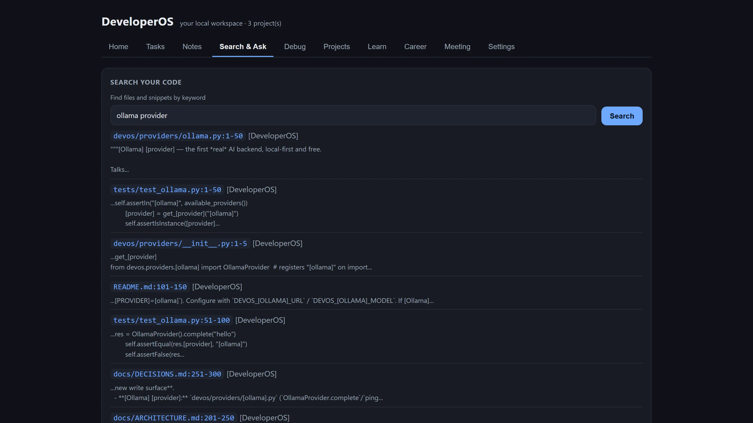 Grounded search and ask, with file:line citations